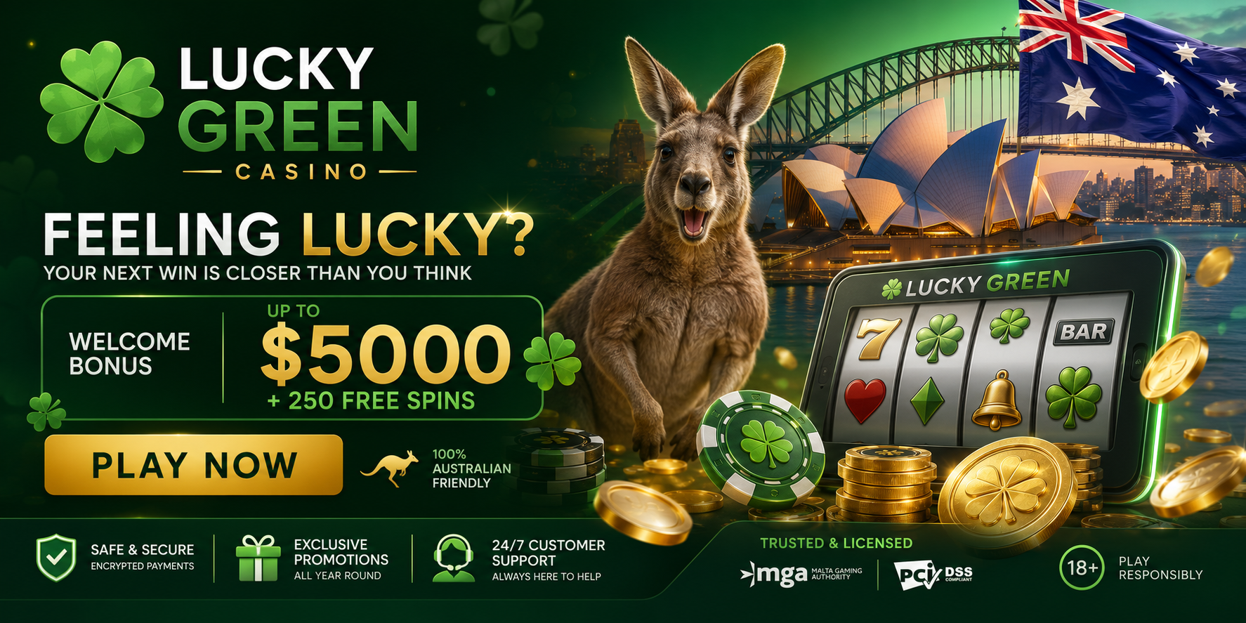 Lucky Green Casino Australia Welcome Bonus